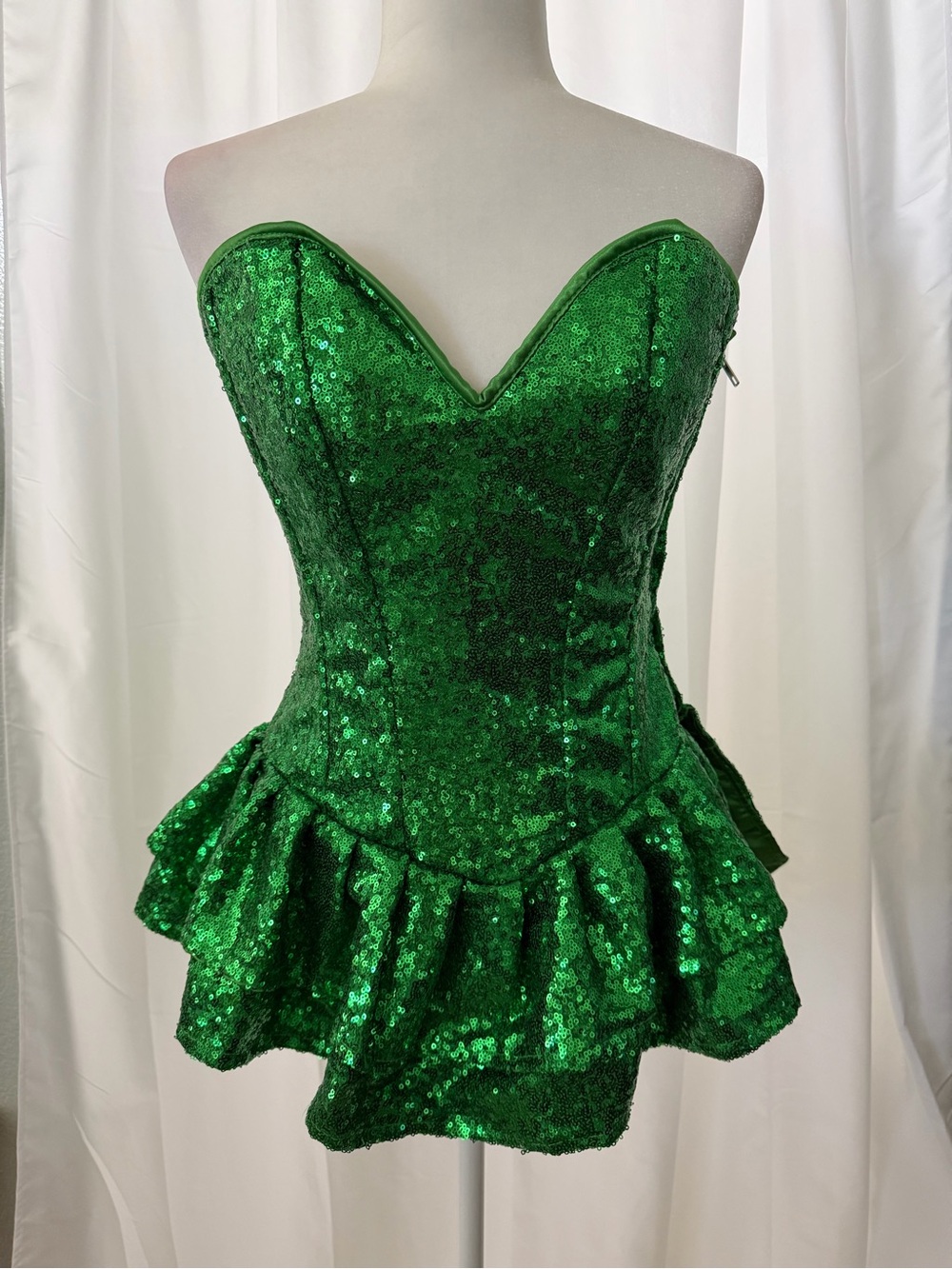 Top Drawer Daisy Corset Green Sequin Ruffle Hem Corset Side Zipper NWT Size M